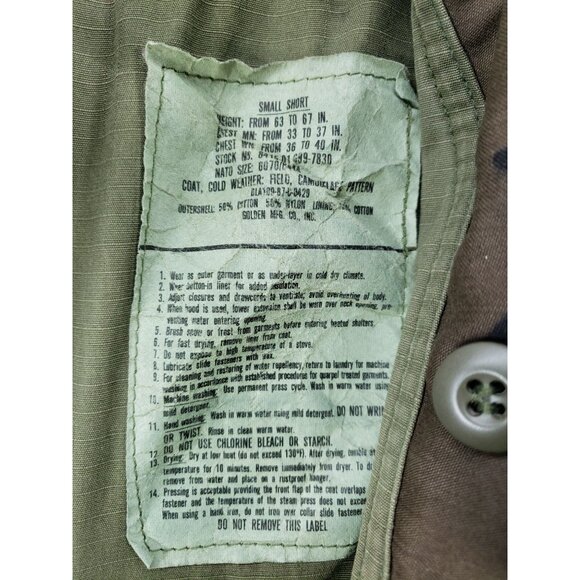 Cold Weather Camouflage Field Coat Mens Small Short Cotton Blend - Picture 7 of 9